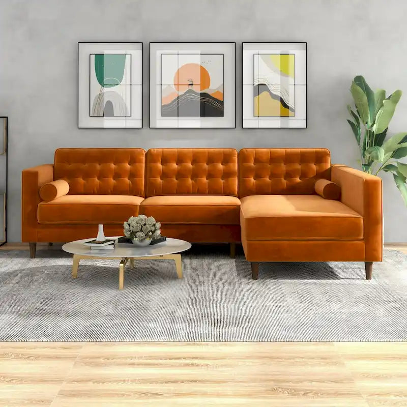 Ora Tufted Modern Living Room Velvet Corner Sectional Sofa