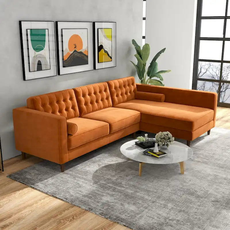 Ora Tufted Modern Living Room Velvet Corner Sectional Sofa