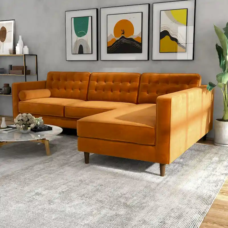 Ora Tufted Modern Living Room Velvet Corner Sectional Sofa