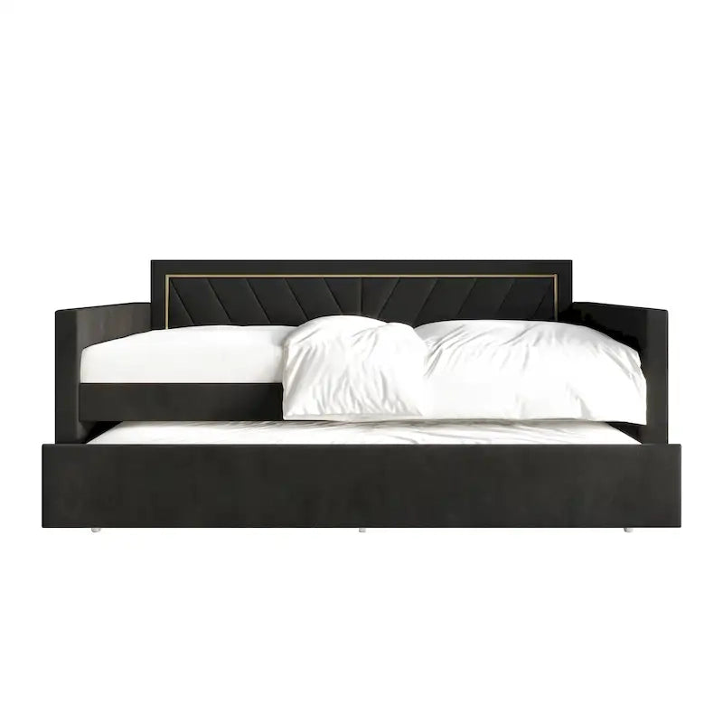 CraftPorch Glam Velvet Upholstered Twin Size Daybed with Trundle