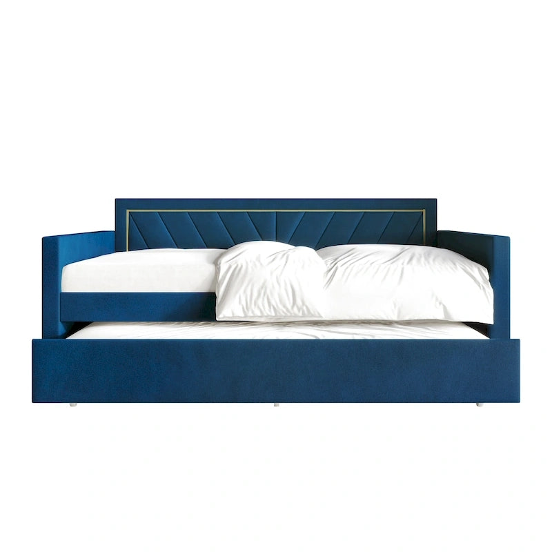 CraftPorch Glam Velvet Upholstered Twin Size Daybed with Trundle