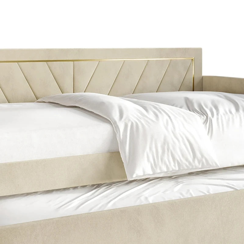 CraftPorch Glam Velvet Upholstered Twin Size Daybed with Trundle