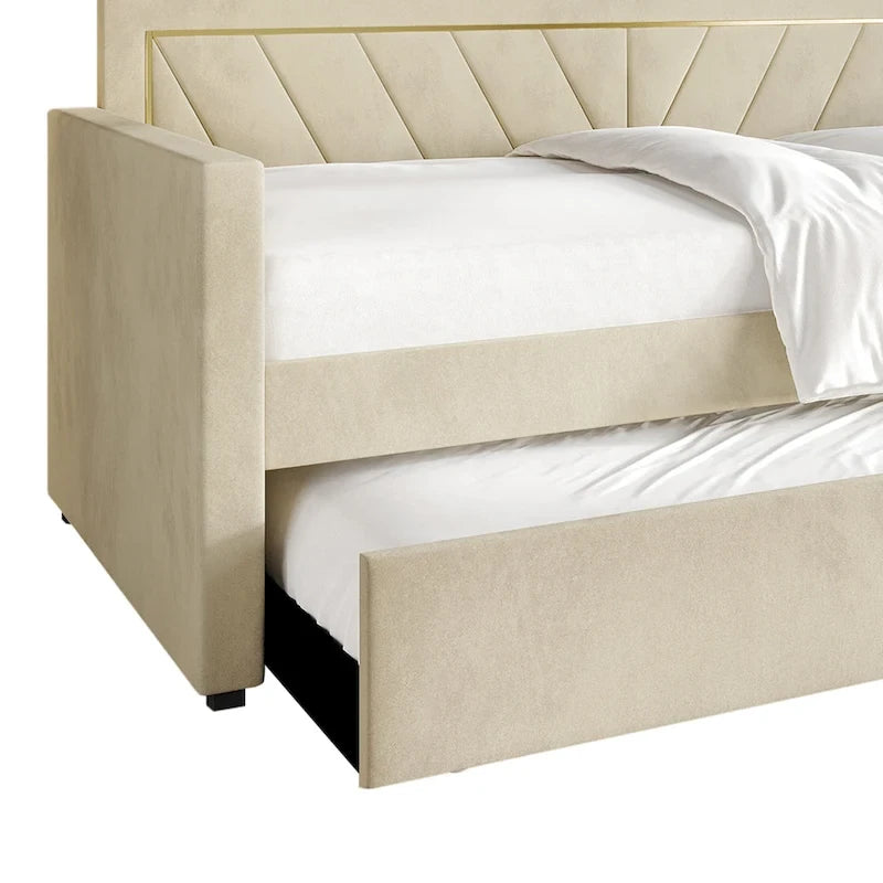 CraftPorch Glam Velvet Upholstered Twin Size Daybed with Trundle