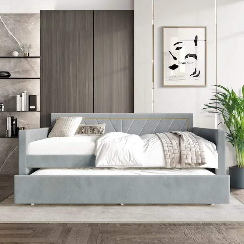 CraftPorch Glam Velvet Upholstered Twin Size Daybed with Trundle