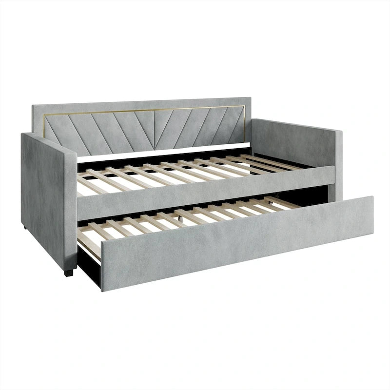 CraftPorch Glam Velvet Upholstered Twin Size Daybed with Trundle