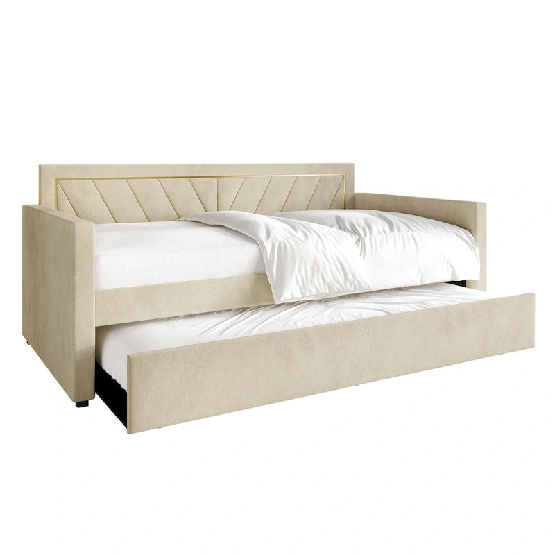 CraftPorch Glam Velvet Upholstered Twin Size Daybed with Trundle