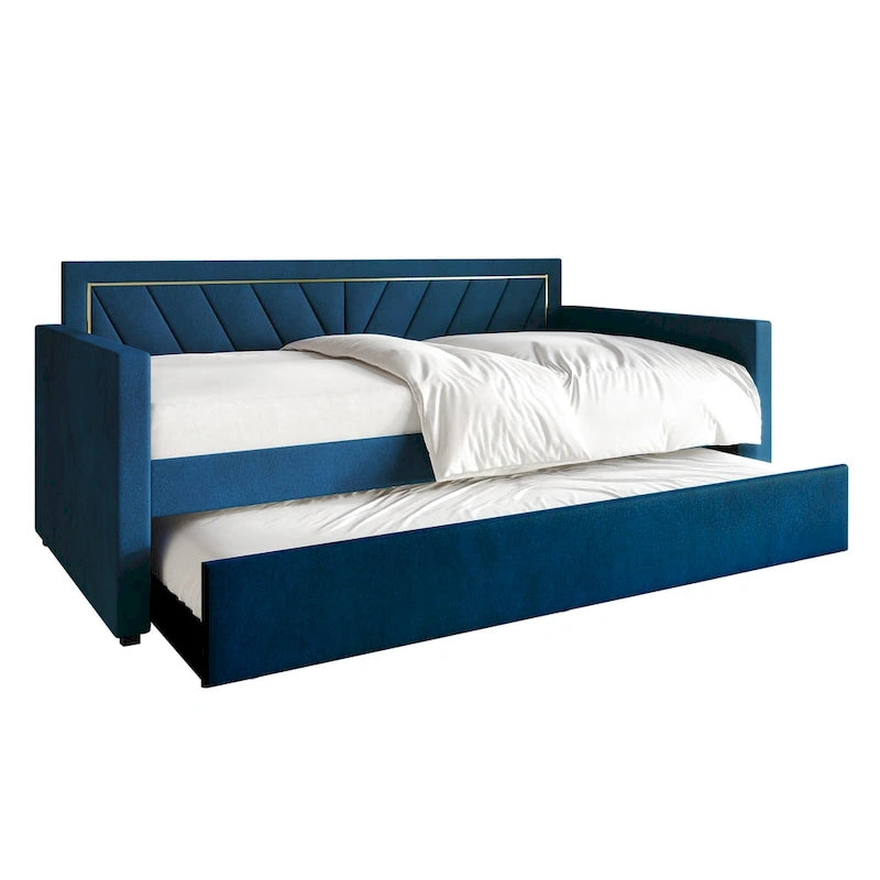 CraftPorch Glam Velvet Upholstered Twin Size Daybed with Trundle