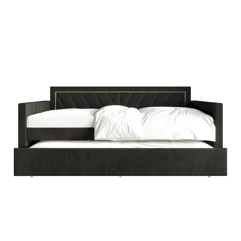 CraftPorch Glam Velvet Upholstered Twin Size Daybed with Trundle