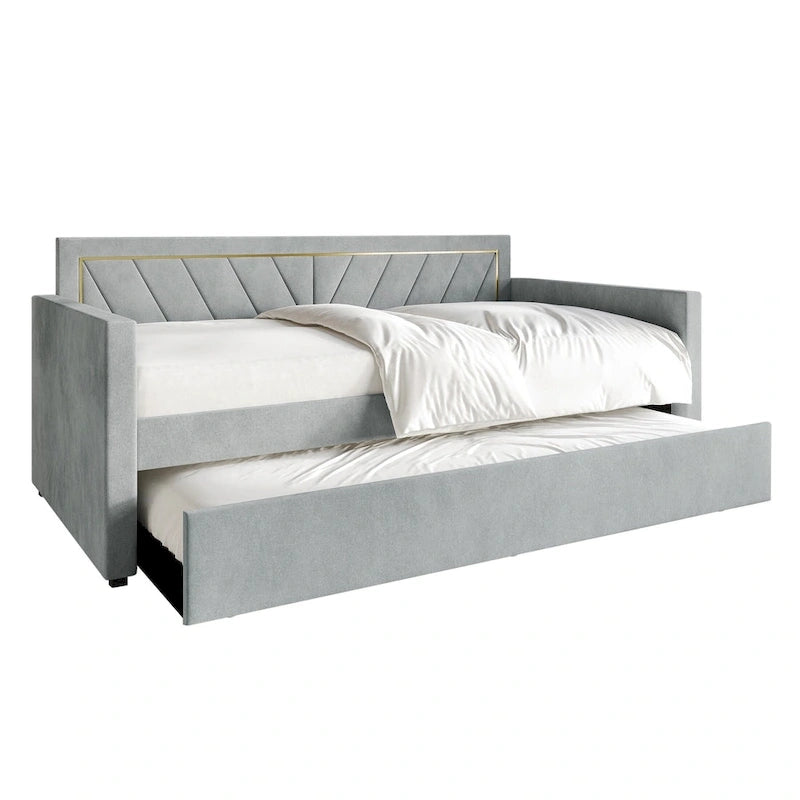 CraftPorch Glam Velvet Upholstered Twin Size Daybed with Trundle