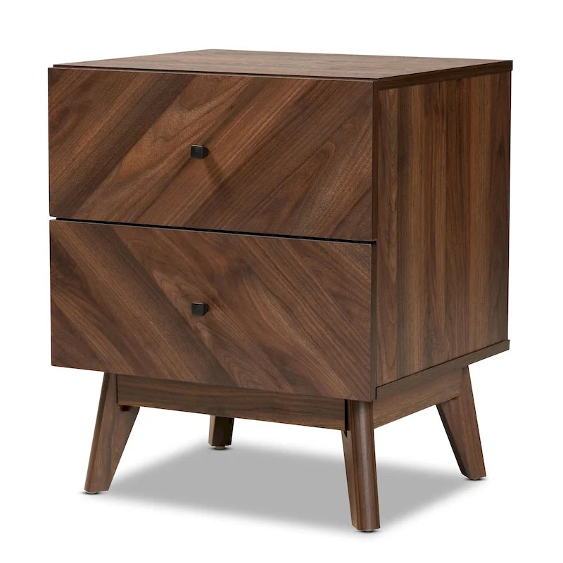 Hartman Mid-Century Modern Walnut Finished Wood 2-Drawer Nightstand
