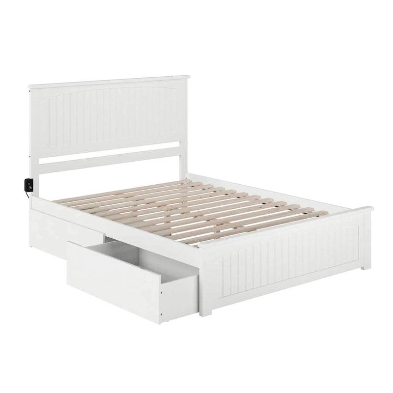 Nantucket White Queen Platform Bed with 2 Under-bed Drawers