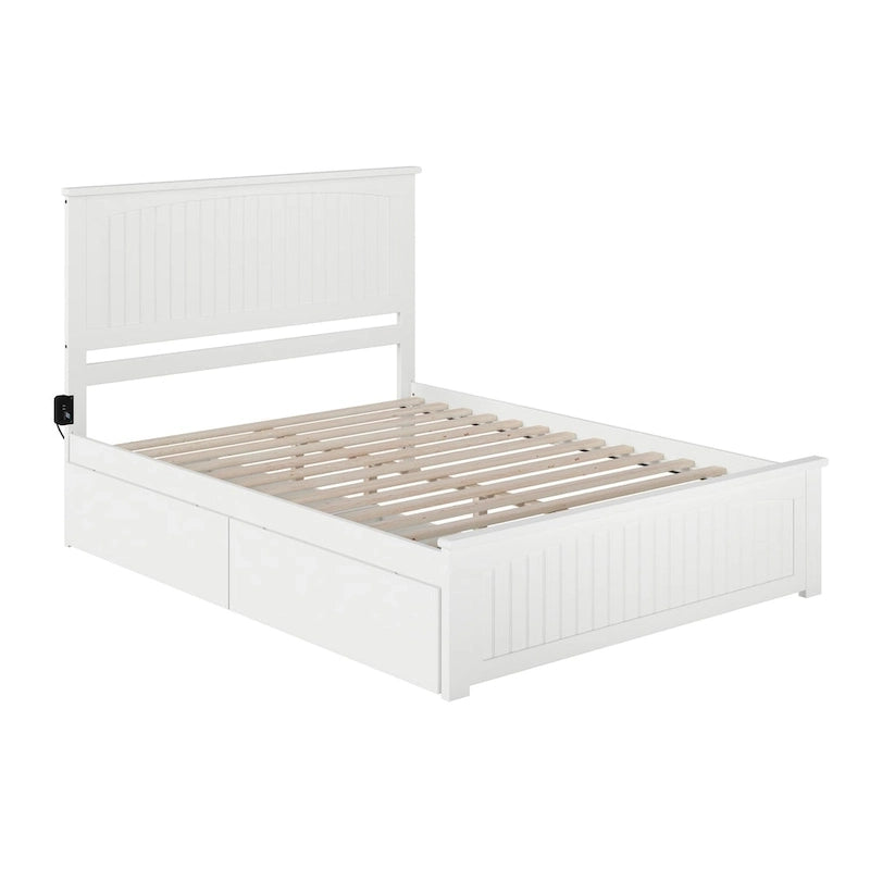 Nantucket White Queen Platform Bed with 2 Under-bed Drawers