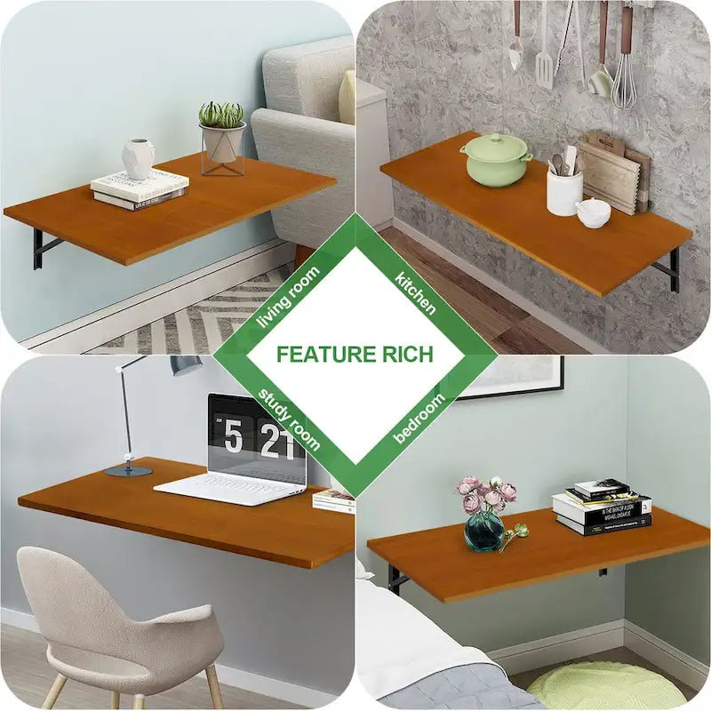 Multifunctional Wall Mounted Folding Desk Wooden Shelf & Workbench