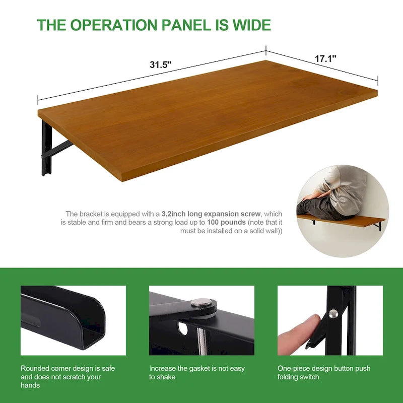 Multifunctional Wall Mounted Folding Desk Wooden Shelf & Workbench