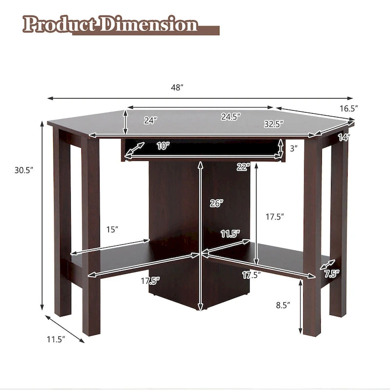 Wooden Corner Computer Desk with Drawer Office Study Table