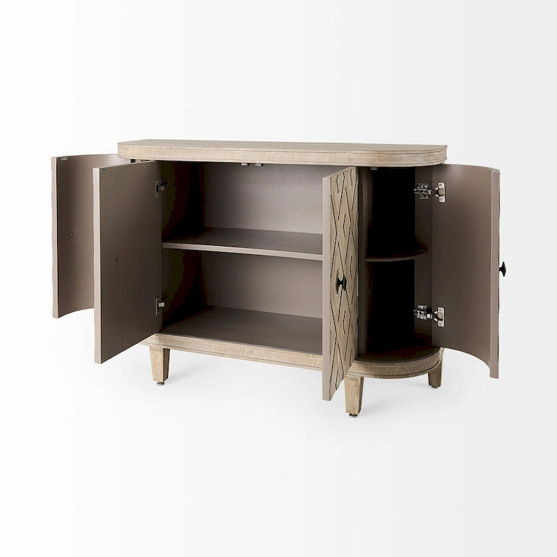Lennon Beige Fir Veneer 4 Door Cabinet - 47.2L x 15.0W x 33.1H