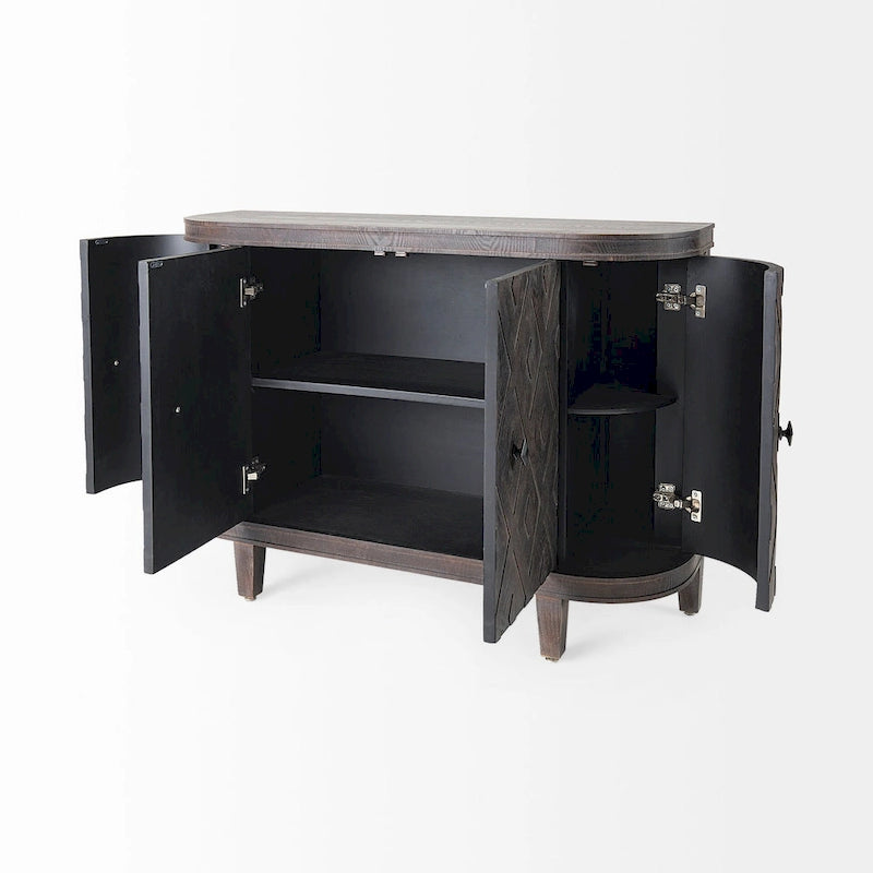 Lennon Beige Fir Veneer 4 Door Cabinet - 47.2L x 15.0W x 33.1H