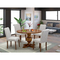 East West Furniture Dining Table Set- a Round Dining Table and Doeskin Parson Chairs, Antique Walnut (Pieces Option)
