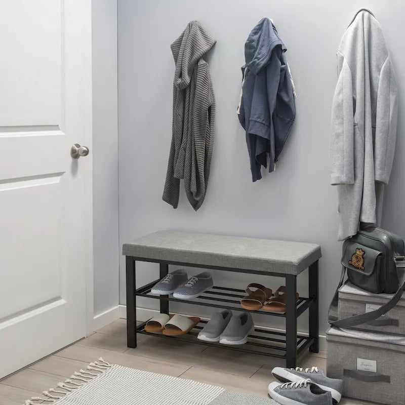 Simplify Entryway Bench with Shoe Storage in Grey - 32x 12.6x 18