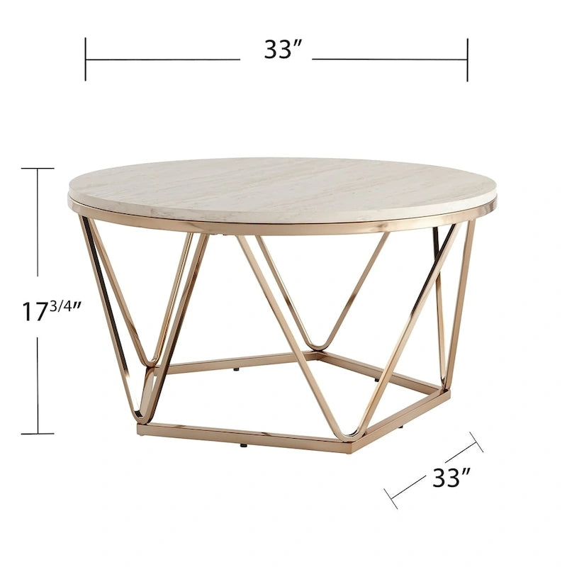 SEI Furniture Henderson Modern Faux Marble Round Coffee Table with Gold Geometric Base