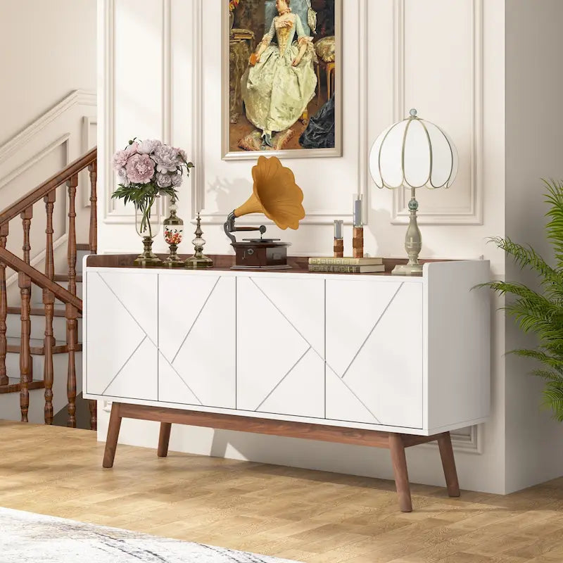 Wooden 4-door Buffet Sideboard with Storage for Kitchen Dining Room - N/A