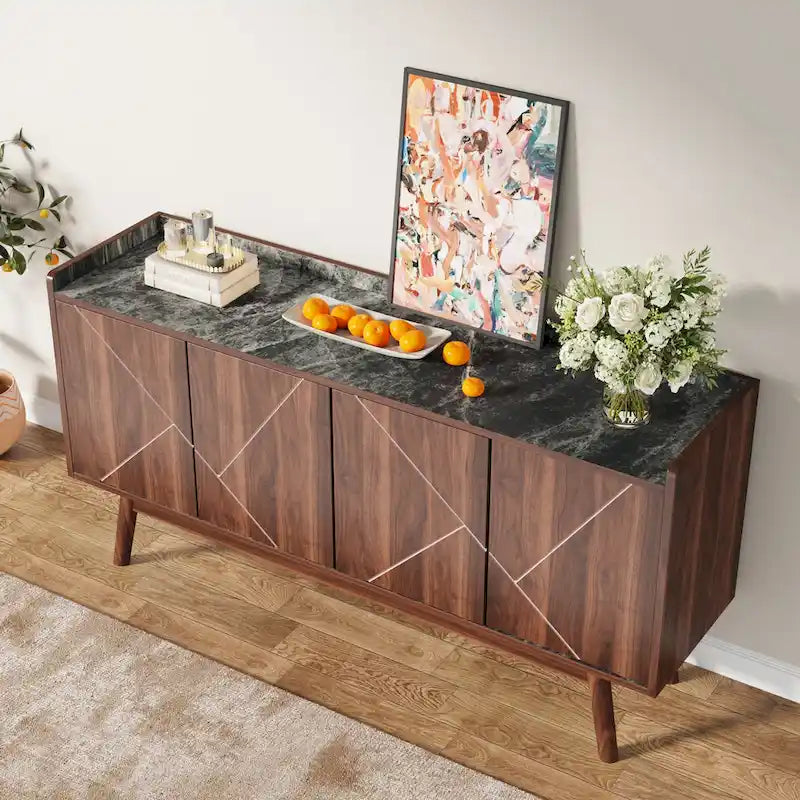 Wooden 4-door Buffet Sideboard with Storage for Kitchen Dining Room - N/A