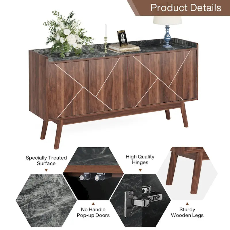 Wooden 4-door Buffet Sideboard with Storage for Kitchen Dining Room - N/A