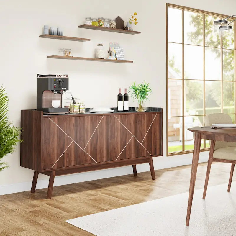 Wooden 4-door Buffet Sideboard with Storage for Kitchen Dining Room - N/A