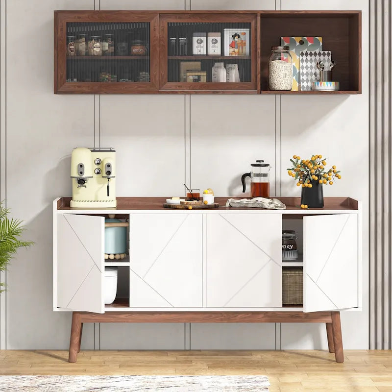 Wooden 4-door Buffet Sideboard with Storage for Kitchen Dining Room - N/A