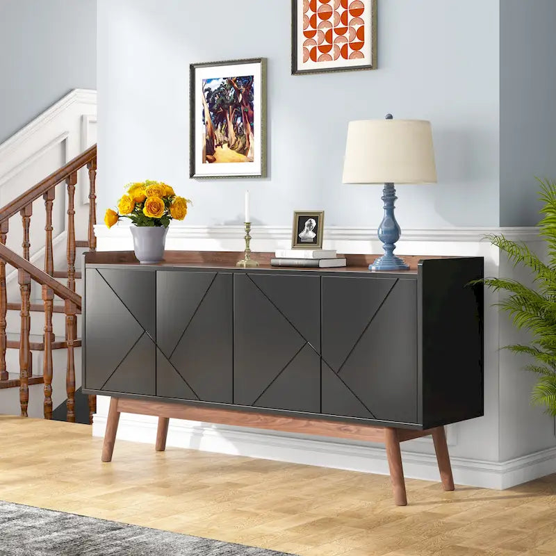 Wooden 4-door Buffet Sideboard with Storage for Kitchen Dining Room - N/A