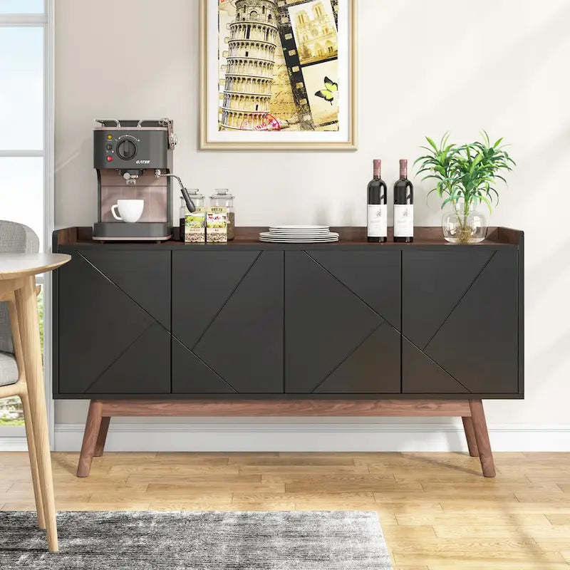 Wooden 4-door Buffet Sideboard with Storage for Kitchen Dining Room - N/A