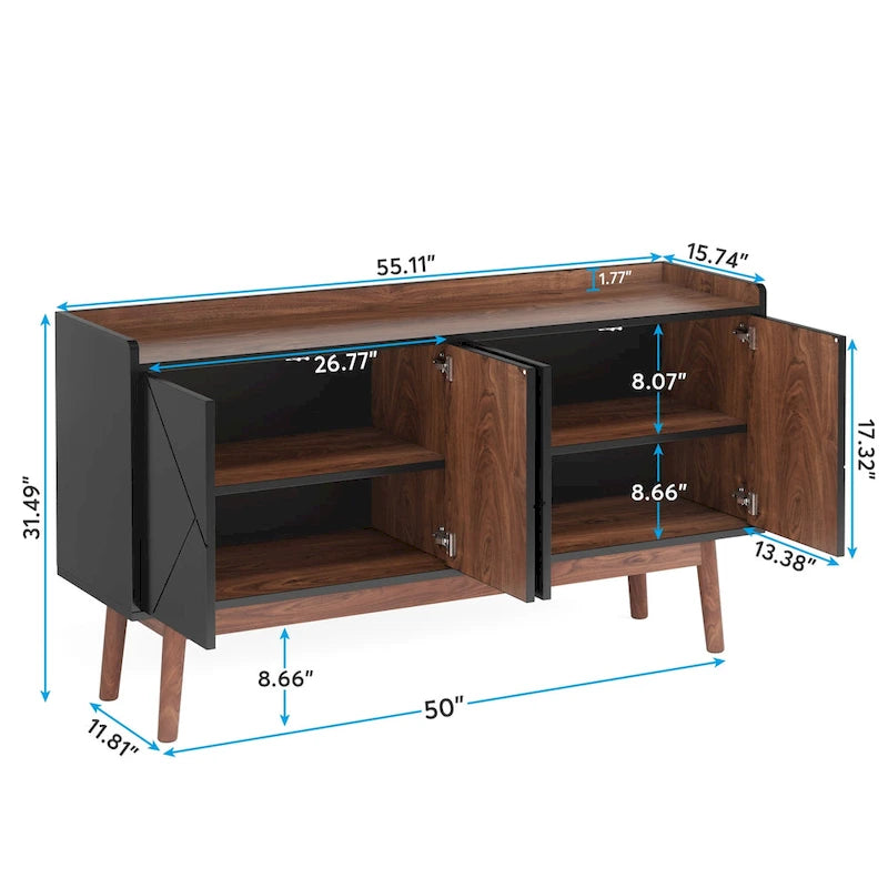 Wooden 4-door Buffet Sideboard with Storage for Kitchen Dining Room - N/A