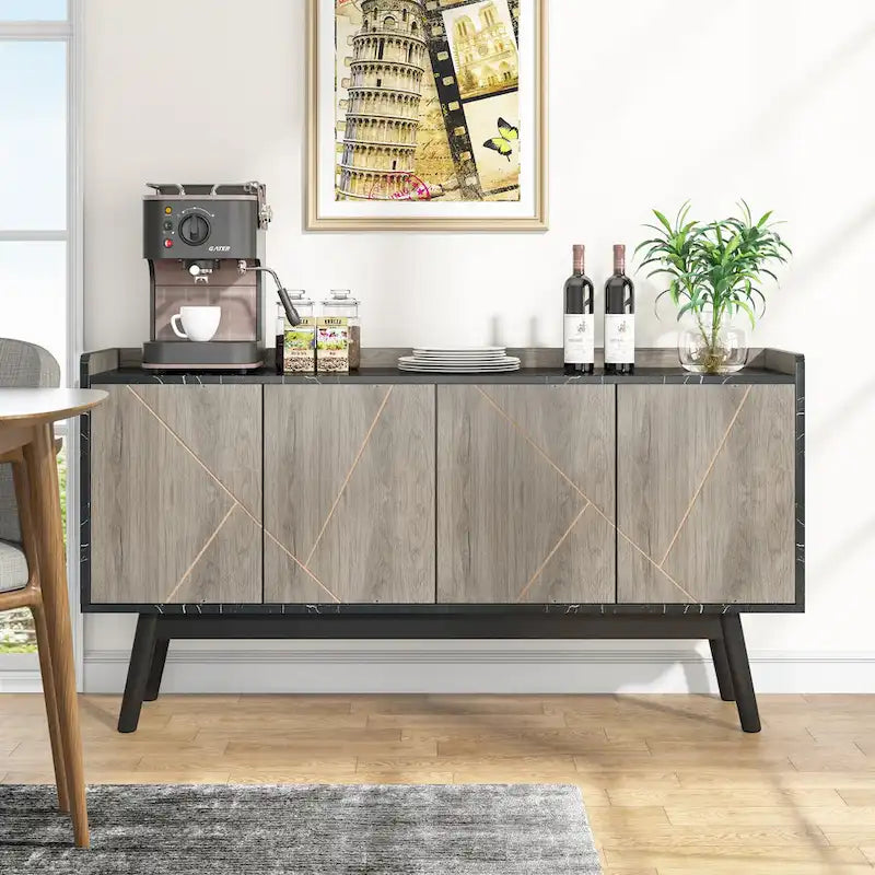 Wooden 4-door Buffet Sideboard with Storage for Kitchen Dining Room - N/A