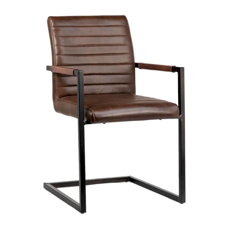 Greyson Genuine Full Grain Leather and Steel Modern Dining Arm Chair
