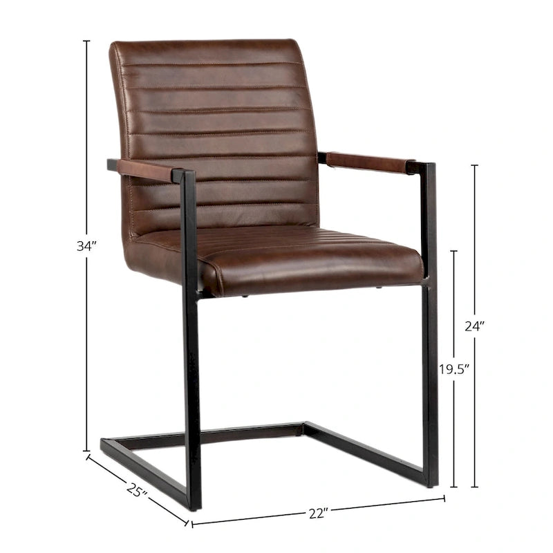 Greyson Genuine Full Grain Leather and Steel Modern Dining Arm Chair