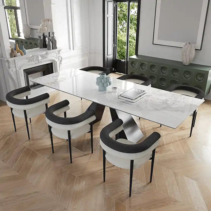 Modern Minimalist 6 - Person Sintered Stone Extendable Dining Set