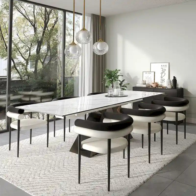 Modern Minimalist 6 - Person Sintered Stone Extendable Dining Set
