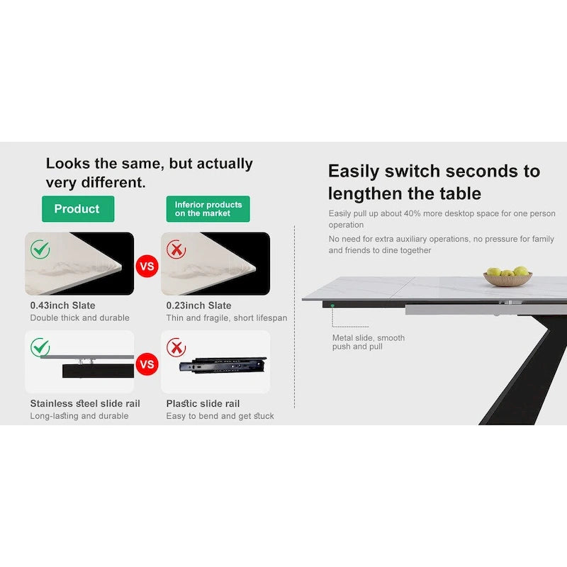 Modern Minimalist 6 - Person Sintered Stone Extendable Dining Set