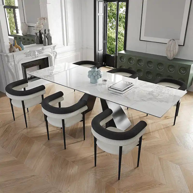Modern Minimalist 6 - Person Sintered Stone Extendable Dining Set