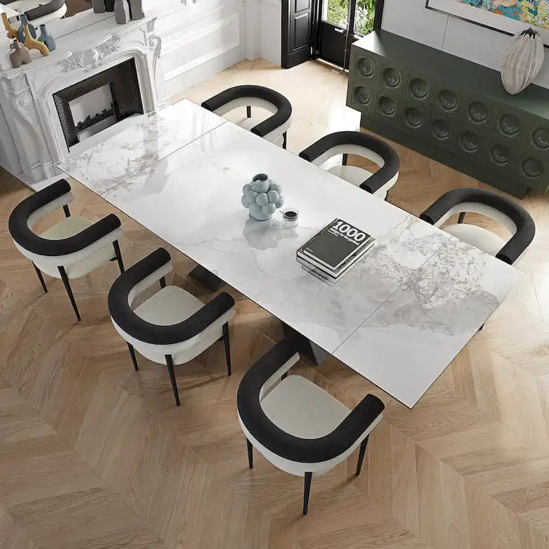 Modern Minimalist 6 - Person Sintered Stone Extendable Dining Set