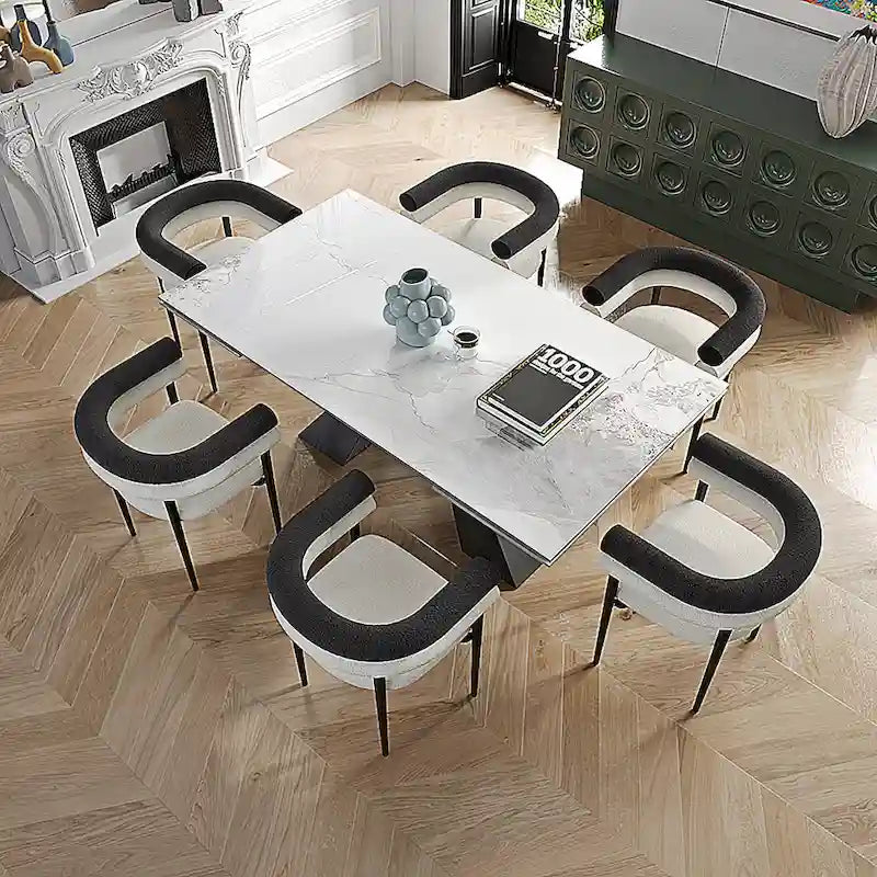 Modern Minimalist 6 - Person Sintered Stone Extendable Dining Set