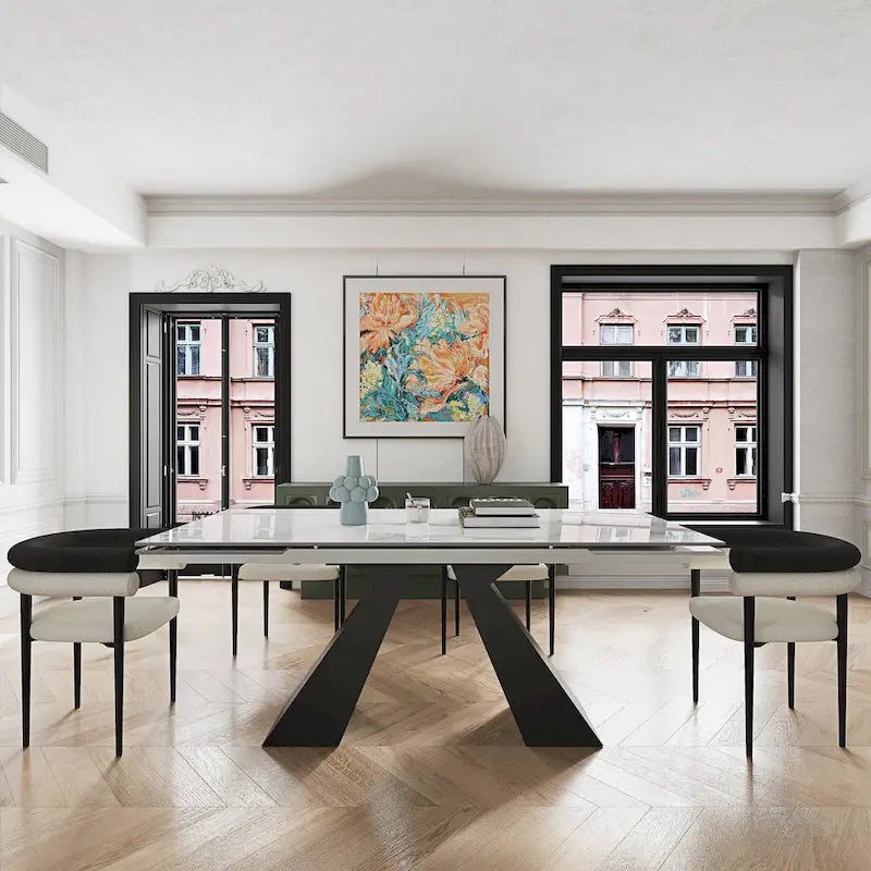Modern Minimalist 6 - Person Sintered Stone Extendable Dining Set