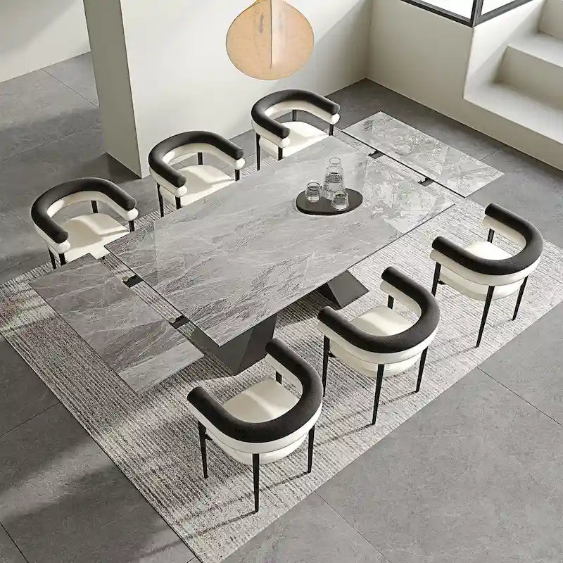 Modern Minimalist 6 - Person Sintered Stone Extendable Dining Set