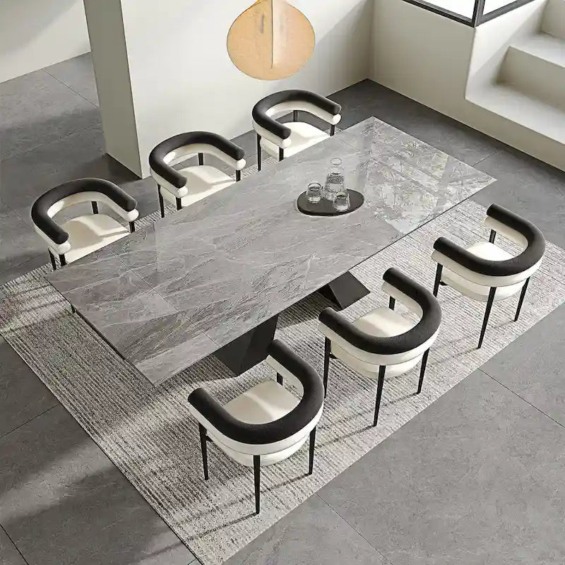 Modern Minimalist 6 - Person Sintered Stone Extendable Dining Set