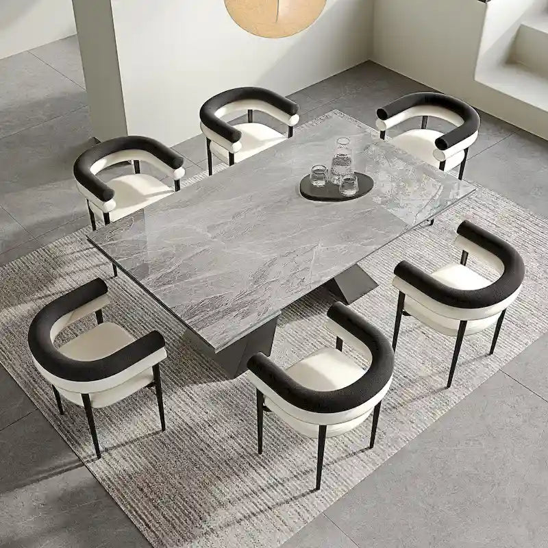 Modern Minimalist 6 - Person Sintered Stone Extendable Dining Set