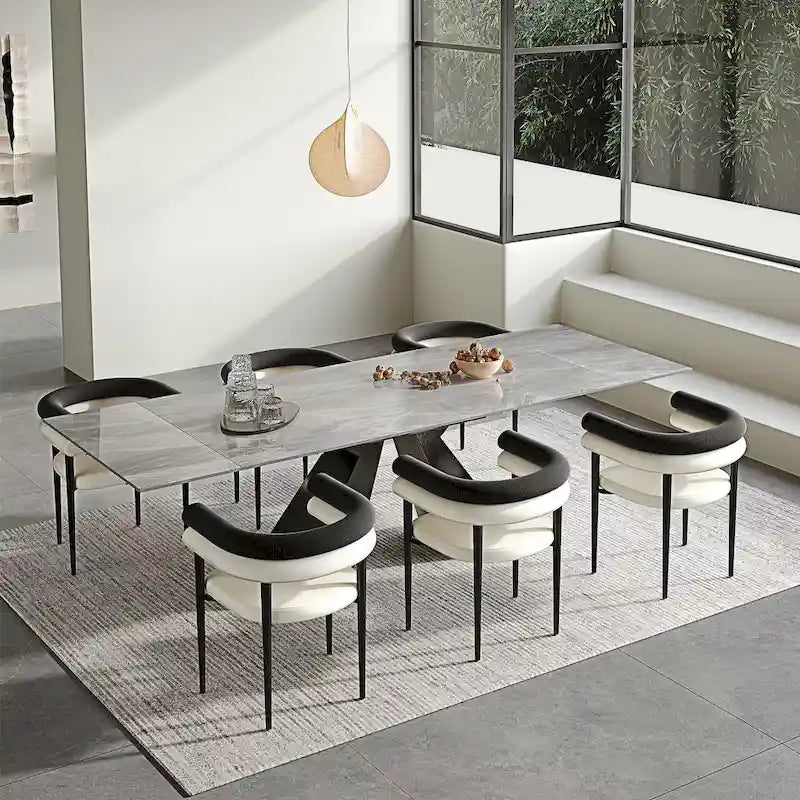 Modern Minimalist 6 - Person Sintered Stone Extendable Dining Set