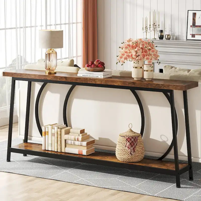 70.9 Inch Extra Long Narrow Sofa Console Table with Metal Frame for Entryway Living Room