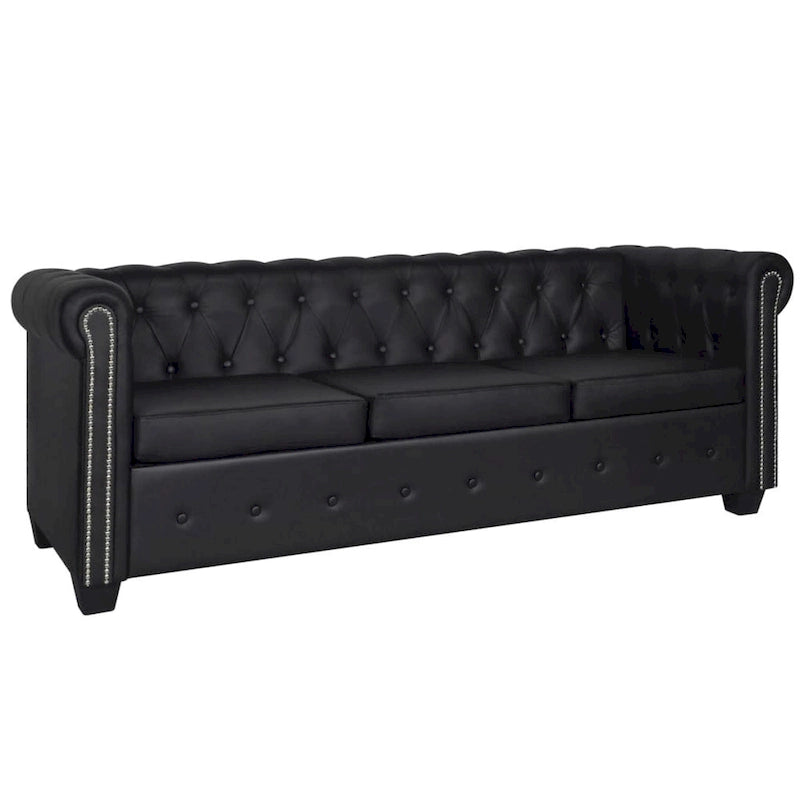 vidaXL Chesterfield Sofa Set 2-Seater and 3-Seater Black Faux Leather