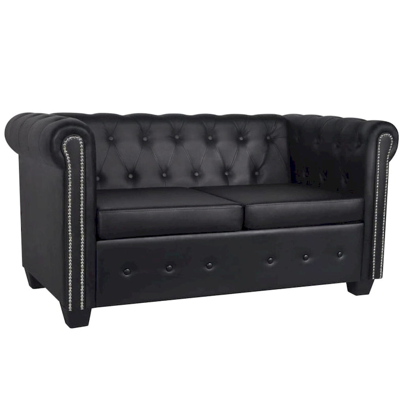 vidaXL Chesterfield Sofa Set 2-Seater and 3-Seater Black Faux Leather