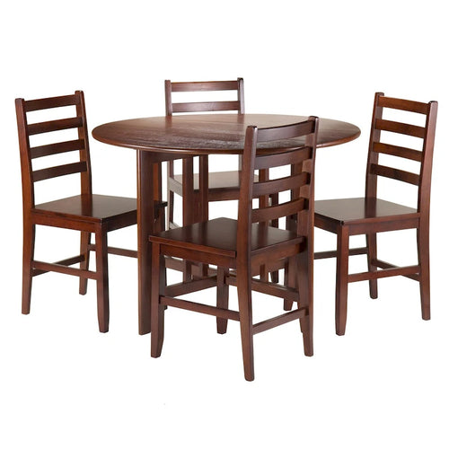 5-Pc Round Drop Leaf Table with Ladder-back Chairs, Walnut